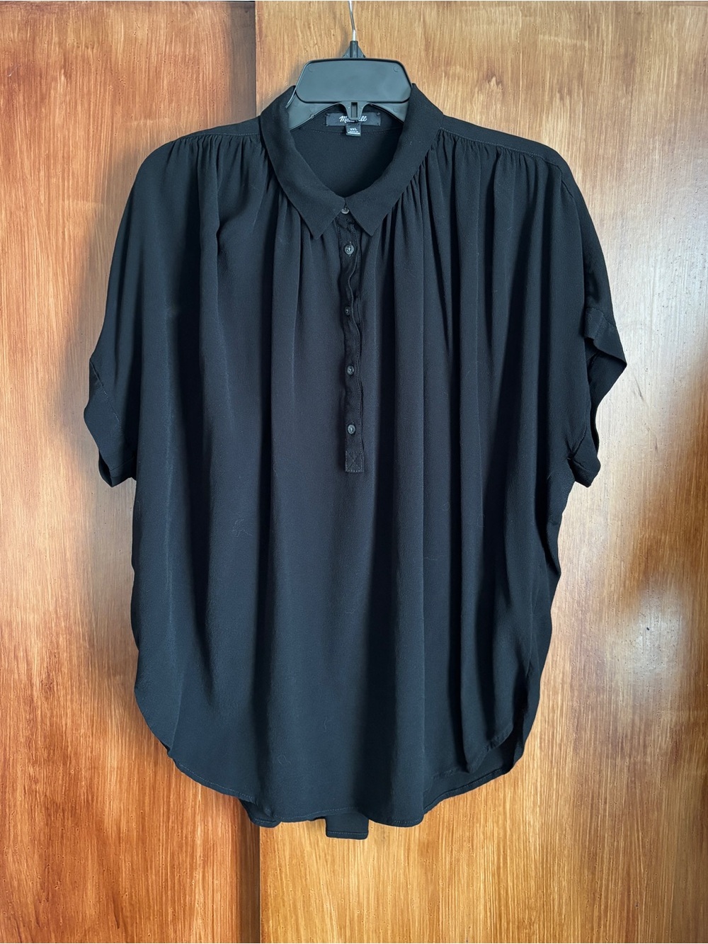 EUC Madewell Central Drapey Popover Short-Sleeve Black Shirt | Women’s Plus XXL
